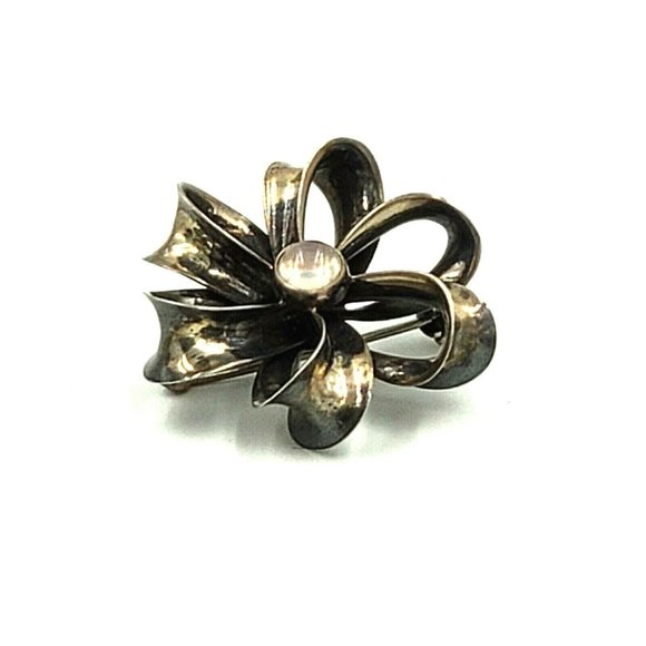 Danish Sterling Silver Opal Bow Brooch - Picture 5 of 12